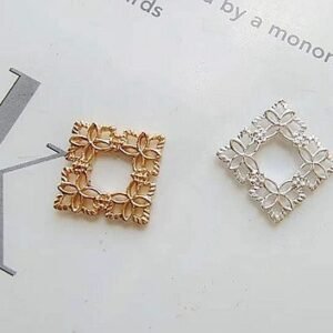 Square Brass Filigree Connectors | Cab Base for DIY Jewelry Making | Silver & Gold Plated Copper Wraps