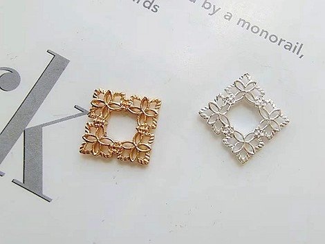 Square Brass Filigree Connectors | Cab Base for DIY Jewelry Making | Silver & Gold Plated Copper Wraps