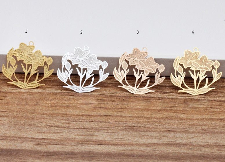 Gold/Silver Plated Filigree Flower Wraps Connectors Charm Pendant for Necklace Jewelry Making Findings