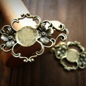 antique Bronze bezel - Cameo Setting Charm pendant -10 pcs  antique bronze   filigree  cab base Connector Finding