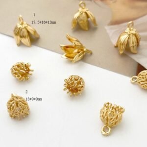 6pcs Gold Filigree Flower Bead Caps with loop , Brass Metal Bead Caps for Jewelry Making Supplies