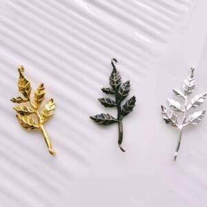 gold or silver leaf pendant - brass leaves - gold leaves pendant - 6 pcs raw Brass plating leaves pendant finding with half loop