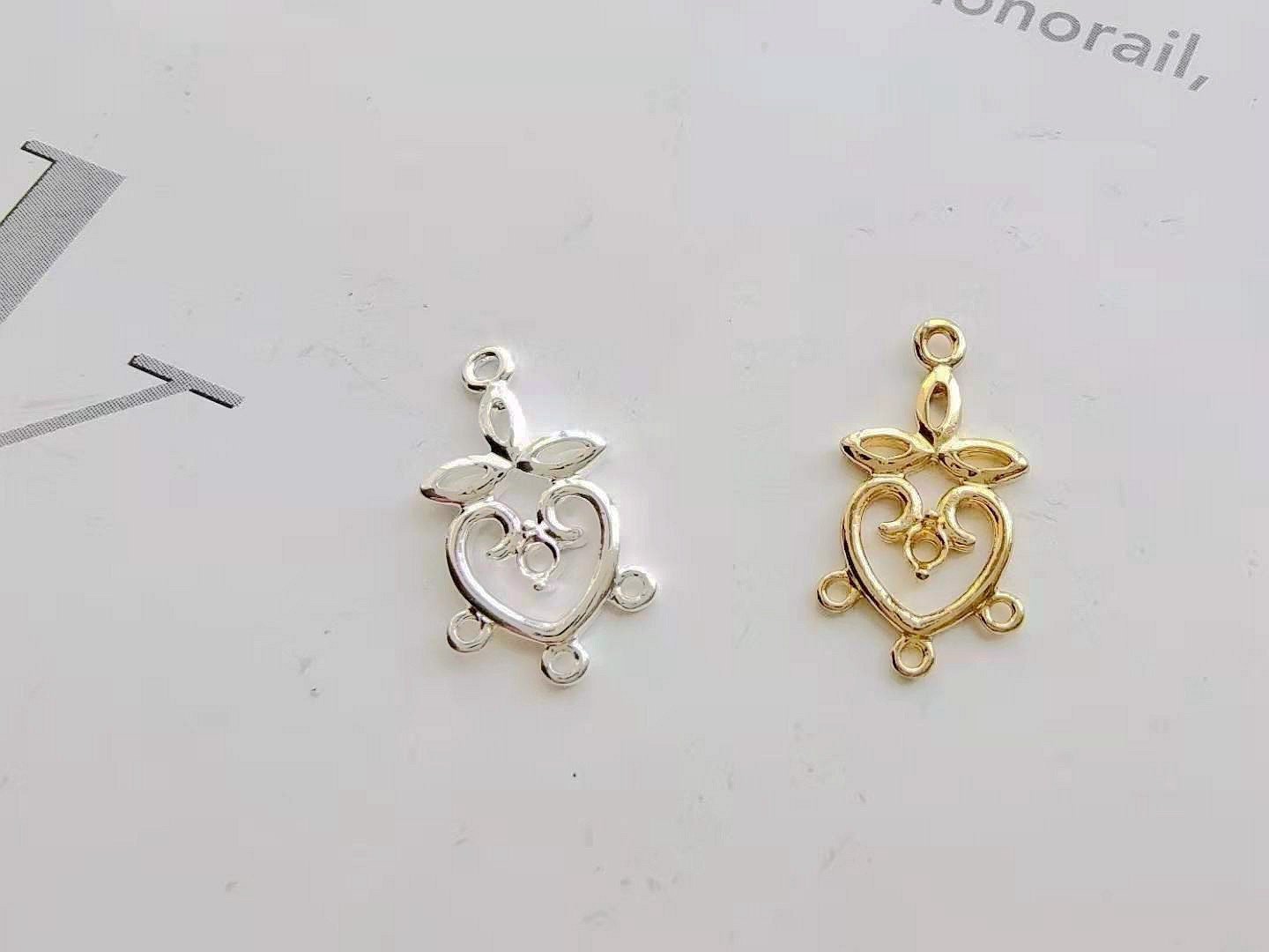 tiny heart connector - small gold connector - small heart pendant - small silver connector 10 pcs