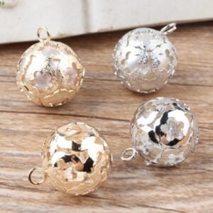 10pcs gold filigree ball - cubic filigree ball -  raw Brass plating gold connector  pendant finding