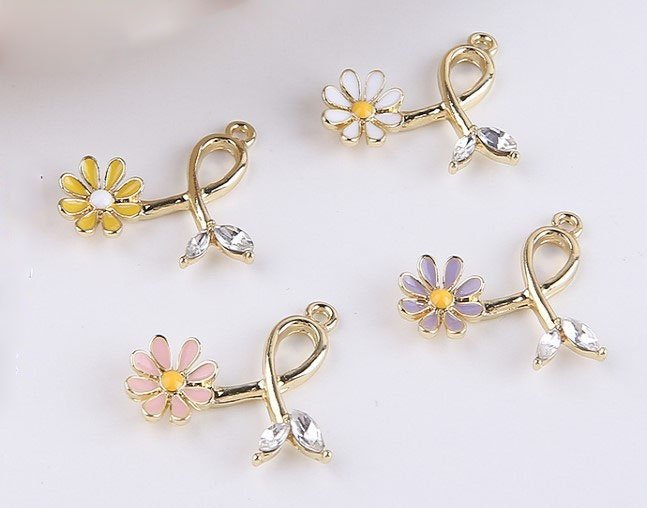 Oil drip Rhinestone DIY  flower - 6pcs alloy plating gold flower with rinstone pendant  finding xmv46