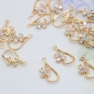 teardrop charm - zircon teardrop - 6pcs  raw brass  plating gold zircon teardrop pendant finding xsg143