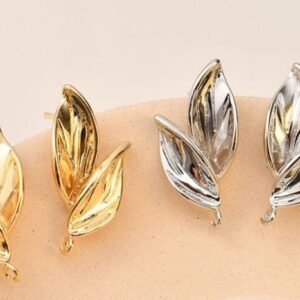 leaf ear post - Brass Ear post - stud earring finding - Gold Ear post 4pcs yxl60