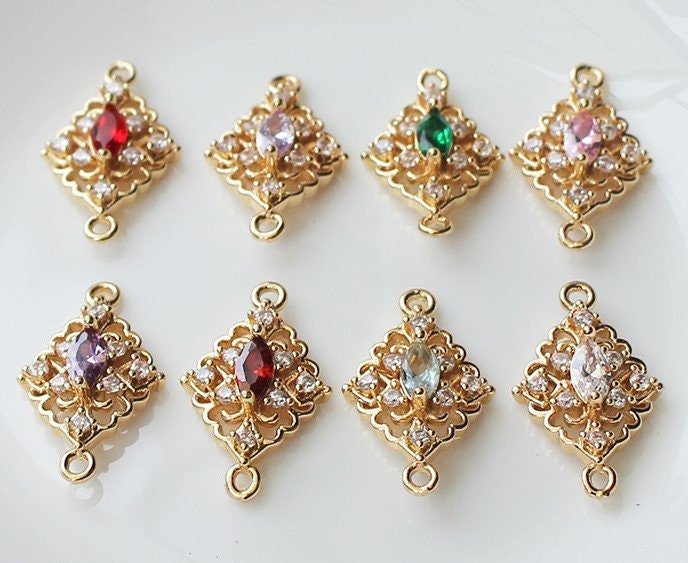 cubic zirconia jewelry  -filigree connectors - filigree finding - 6pcs  glass jewels zircon micro inlay diamond connector zuirou03