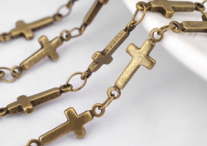 Bronze Copper Cross Chain - Vintage Style Necklace Chain  -cross chains for men  - 2 meter