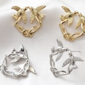 bird ear post - Brass Ear post - stud earring finding - Gold Ear post 4 pcs gl04