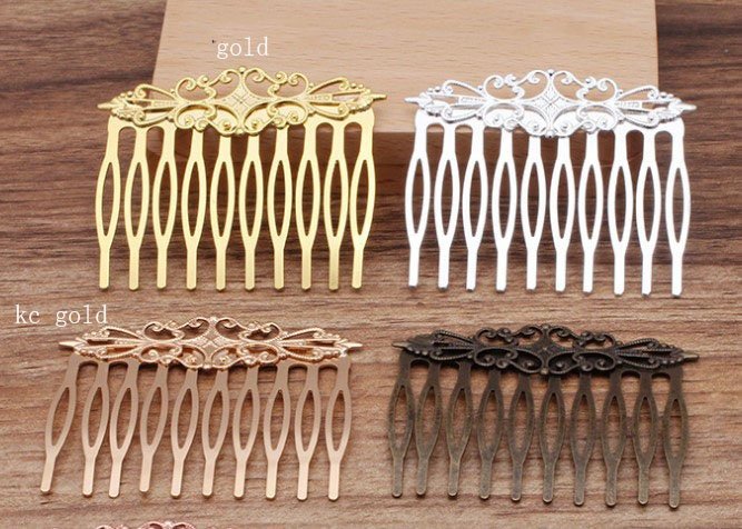 brass hair comb - filigree hair comb - antique hair comb - The  raw Brass  plating antique bronze  flower Filigree hair comb