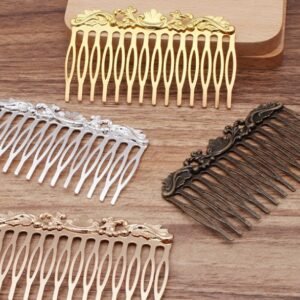 brass hair comb - filigree hair comb - antique hair comb - 5 pcs Brass  plating antique bronze  flower Filigree hair comb