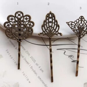 hair clip women - brass hair pin - 5 pcs raw Brass plating antique bronze flower Filigree hair pin pendant finding