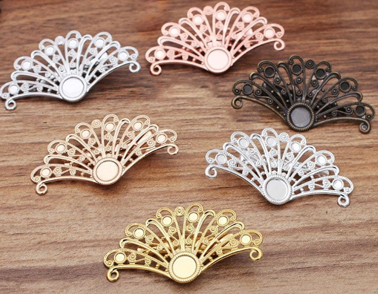 hair clip women - brass hair pin - 6pcs raw Brass  plating antique bronze   flower Filigree hair  pin  finding