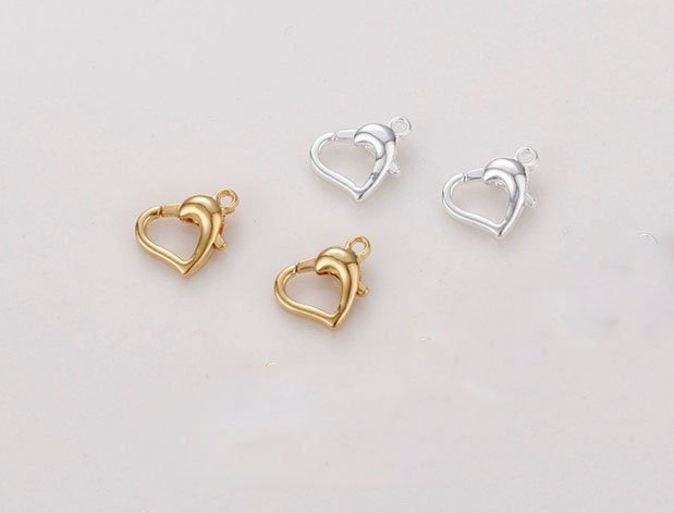 10pcs lobster claw clasps - copper plating gold ,silver heart lobster for Jewelry Making