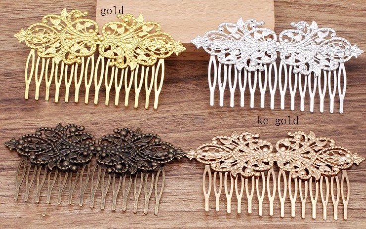 brass hair comb - filigree hair comb - antique hair comb -5 pcs raw Brass  plating antique bronze hair comb  pendant finding