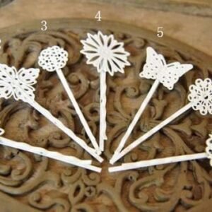 10pcs   hair clip women - brass hair pin -  raw Brass  plating white   flower Filigree hair pin  pendant finding