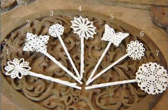 10pcs   hair clip women - brass hair pin -  raw Brass  plating white   flower Filigree hair pin  pendant finding