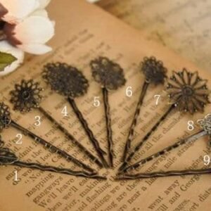 10pcs hair clip women - brass hair pin -  raw Brass  plating antique bronze  flower Filigree hair pin  pendant finding