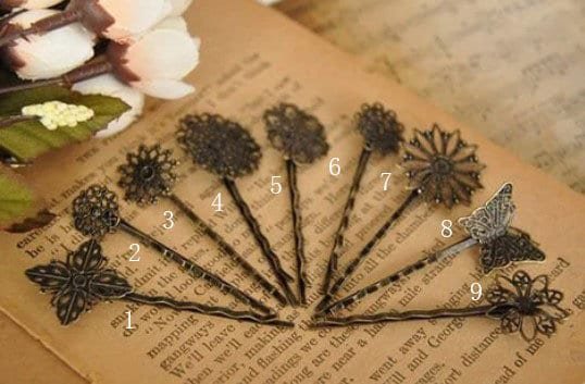 10pcs hair clip women - brass hair pin -  raw Brass  plating antique bronze  flower Filigree hair pin  pendant finding