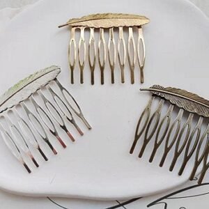 brass hair comb - filigree hair comb -5 pcs raw Brass  plating silver   feather  hair comb  pendant finding