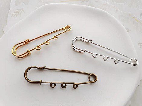 safety pin brooch - vintage brass brooch -5 pcs  iron plated silver  plating pin  pendant finding