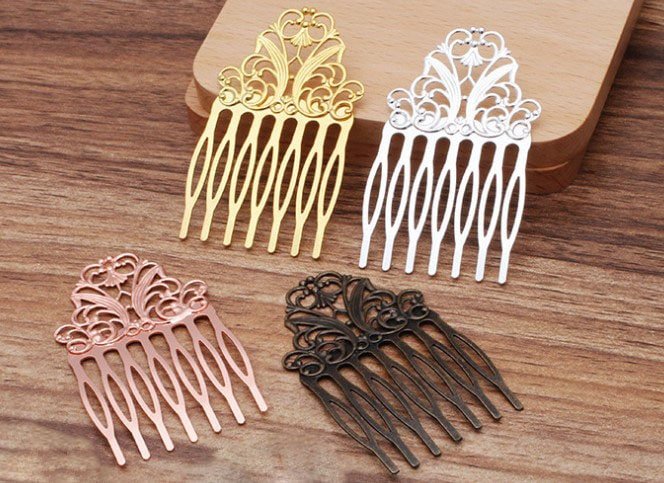 10pcs brass hair comb - filigree hair comb -raw Brass  plating gold feather  hair comb  pendant finding