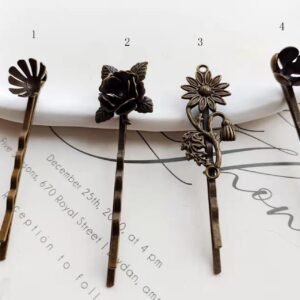 floral hair pin - hair clip women - brass hair pin - 10 pcs raw Brass  plating antique bronze  flower Filigree hair pin  pendant finding