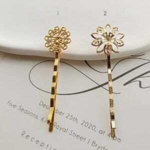 floral hair pin - hair clip women - brass hair pin - 10 pcs raw Brass  plating gold   flower Filigree hair pin  pendant finding