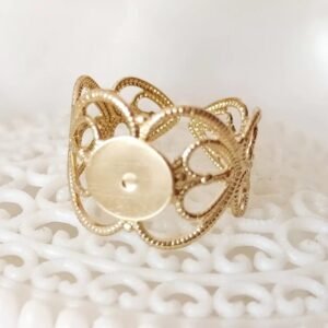 Adjustable Filigree Rings - Brass Plated Gold  - Customizable Jewelry Ring Blanks 10pcs