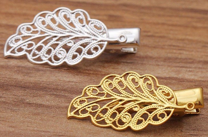 10pcs raw Brass plating gold flower Filigree hair pin pendant finding