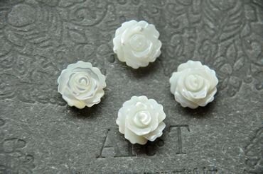 6pcs Flatback Hand Carved Mother of Pearl shell Rose Flower Cabochons for DIY Craft Supplies