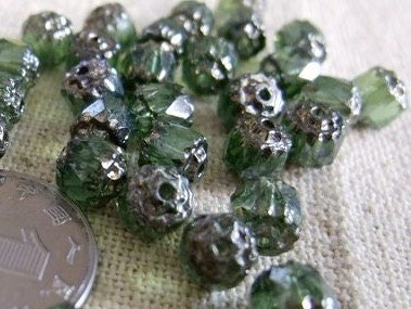 small glass bead-10pcs Czech Glass Bead green  6mm