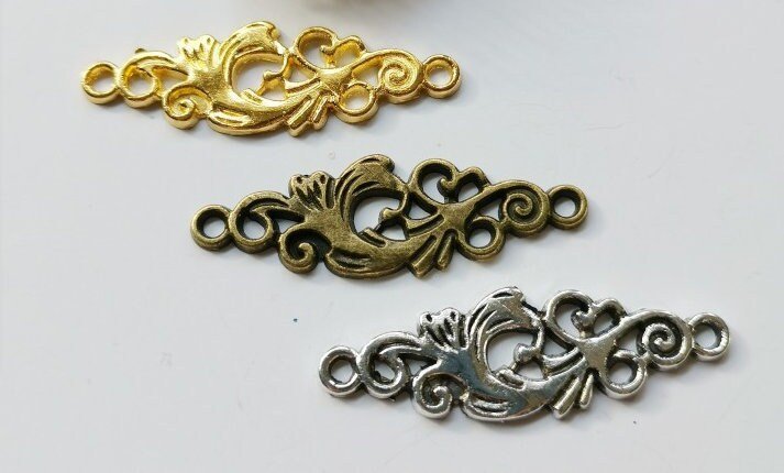 Bronze Bar Filigree Necklace Connectors - Metal Embellishments for DIY Jewelry 10pcs