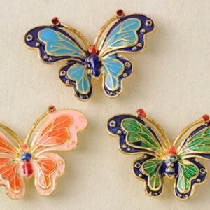 butterfly charms - cloisonne pendant - cloisonne beads - cloisonne butterfly - 5pcs alloy plated gold bluish blue cloisonne bead