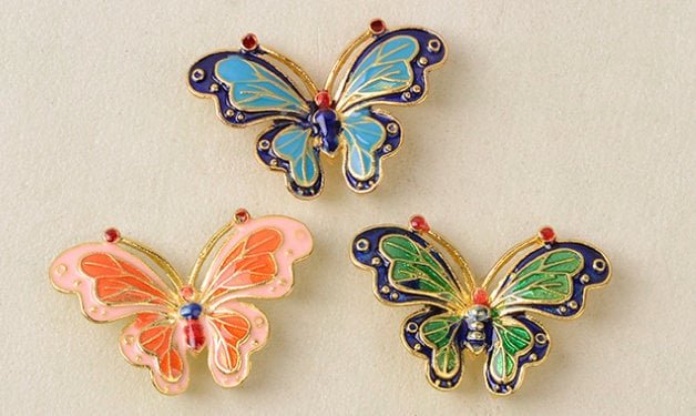 butterfly charms - cloisonne pendant - cloisonne beads - cloisonne butterfly - 5pcs alloy plated gold bluish blue cloisonne bead