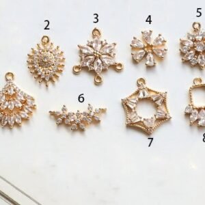 zircon beads - filigree findings - filigree connectors - cubic zirconia pendant - cubic zirconia earrings charm 4pcs lxc14