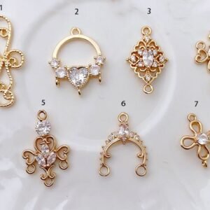 4pcs cubic zirconia pendant -- flower connector - Flower Brass Pendant - brass flower charm - zircon flower   two loops msx2