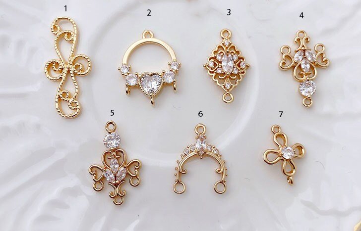 4pcs cubic zirconia pendant -- flower connector - Flower Brass Pendant - brass flower charm - zircon flower   two loops msx2