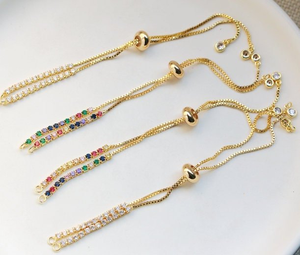 2pcs Adjustable Gold Filled Bolo Bracelet - Half Finished with Stopper - Tennis Chain Jewelry Making Components Wholesale