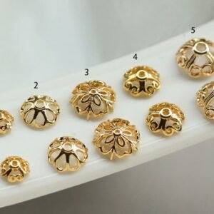 Gold Filigree Flower Bead Caps with Hole | Brass Metal Bead end Caps for Jewelry Making Supplies 10pcs