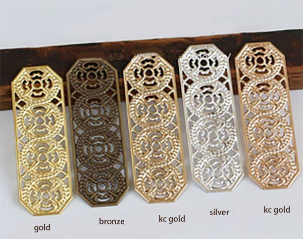 10 pcs Brass Filigree Bar Stamping - Vintage Small Gold Bar Stamping for DIY Jewelry Making