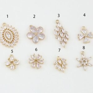 4pcs Cubic Zirconia Flower Charm small glass bead -Copper plated micro-inlaid zircon Double hanging flower accessories