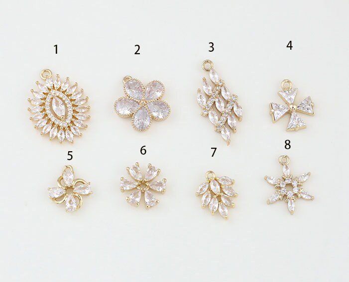 4pcs Cubic Zirconia Flower Charm small glass bead -Copper plated micro-inlaid zircon Double hanging flower accessories