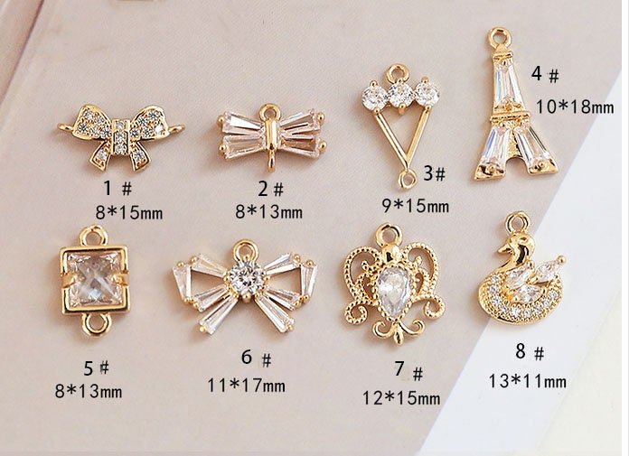 Cubic Zirconia bowknot charm  - zircon bowknot pendant - crystal beaded charm - 4pcs  Copper plated gold micro-inlaid zircon accessories