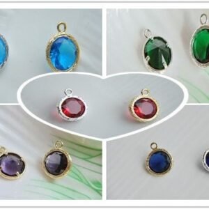 8pcs 14K Gold Filled Multifaceted Round Glass Bead Connectors - Blue, Green, Red , purple with Copper Bezel