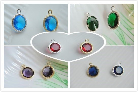 8pcs 14K Gold Filled Multifaceted Round Glass Bead Connectors - Blue, Green, Red , purple with Copper Bezel