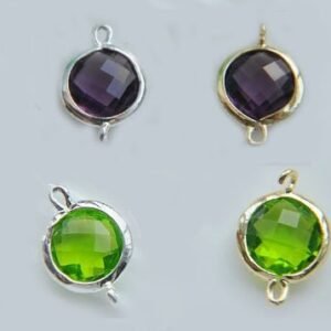 6pcs 14K Gold Filled Round Glass Bead link Connectors - Green and purple with Copper Bezel