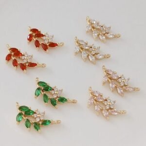 4pcs Cubic Zirconia Leaf Charms -Emerald Green Leaf  - Olive Branch charm