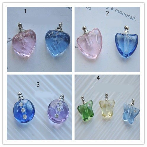 glass beads bulk - blue glass beads - 5pcs glass perfume bottle art  pendant finding (can be opened)